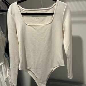 A New Day Cream Ribbed Long Sleeve Bodysuit
